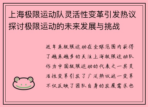 上海极限运动队灵活性变革引发热议探讨极限运动的未来发展与挑战
